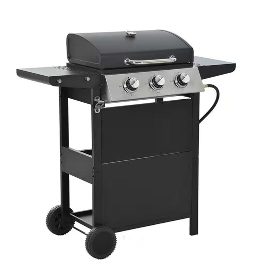 3 Burners Portable Propane Grill Barbecue Grill Stainless Steel Gas Grill in Black