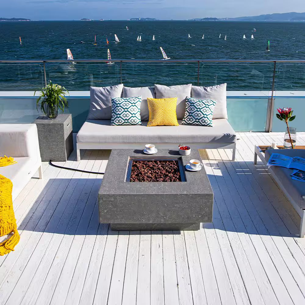 Manhattan Outdoor Fire Pit 36 In. X 36 In. Square Concrete Propane Fire Table with Lava Rocks and Cover