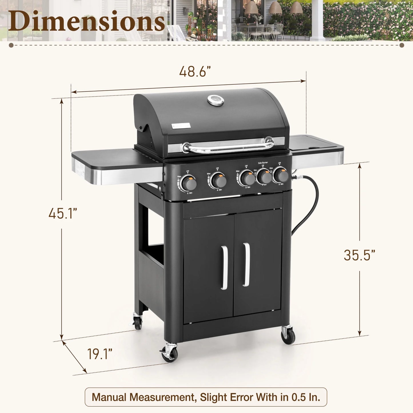 4 Burner Propane Gas Grill and Griddle Combo with Side Burner BBQ Grill - Black