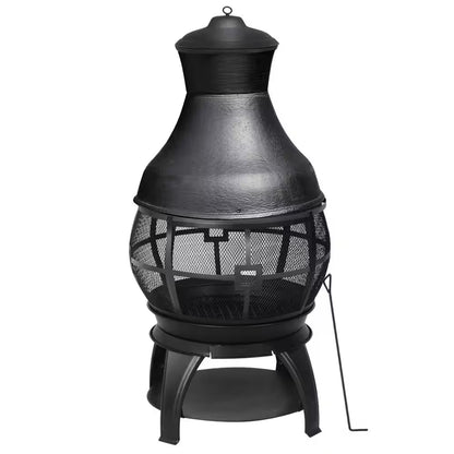45 In. Outdoor Fireplace Wooden Black Fire Pit, Chimenea