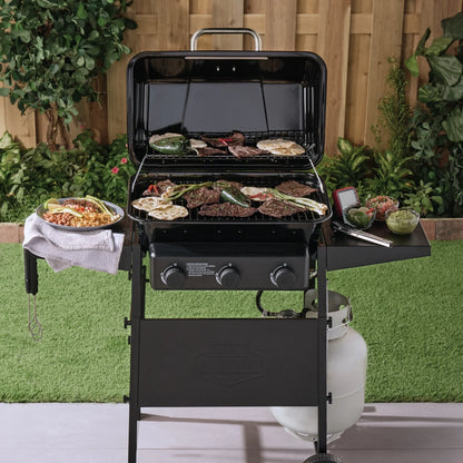 3-Burner Propane Gas Grill with Wheels and Side Shelves, Black