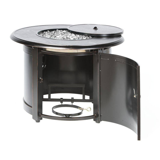 Manchester 36 In. X 25 In. round Aluminum Match Lit Propane Gas Fire Pit Chat Table with Glacier Ice Firebeads