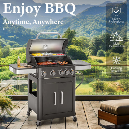 4 Burner Propane Gas Grill and Griddle Combo with Side Burner BBQ Grill - Black
