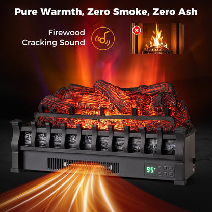 26 Inch WiFi Infrared Quartz Electric Fireplace Insert Logs Heater with Realistic Pinewood Logs-Black