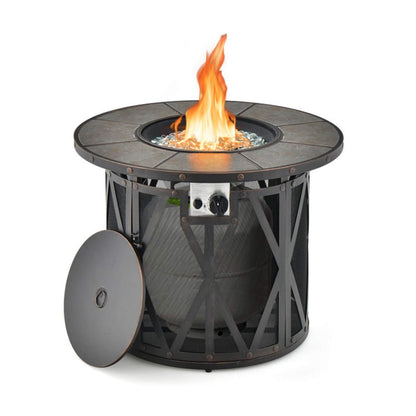 Alora 30-Inch 30K BTU Premium Outdoor Patio Gas Fire Pit Table With Fire Glass And Cover (SAK17432)