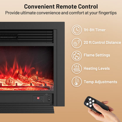 33/36-Inch Electric Fireplace Insert 750W/1500W Recessed Fireplace Heater
