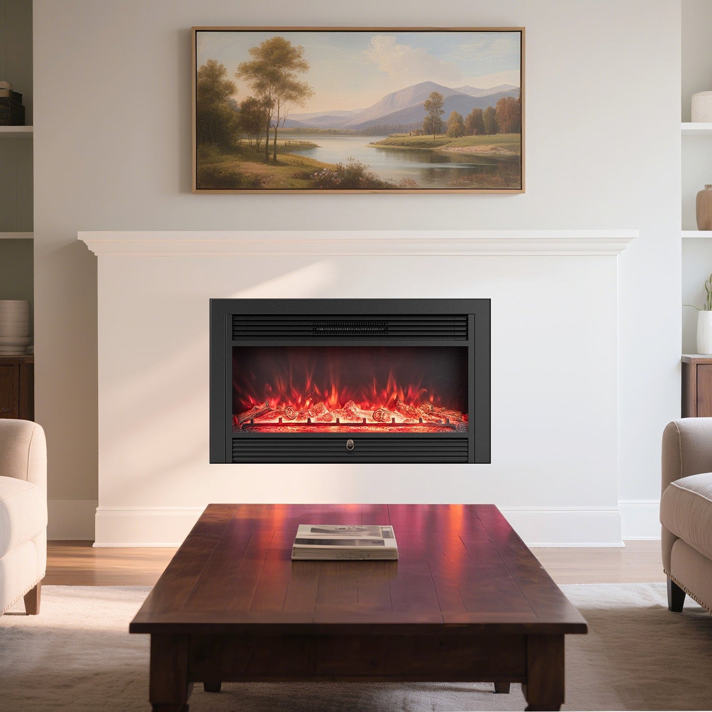 33/36-Inch Electric Fireplace Insert 750W/1500W Recessed Fireplace Heater