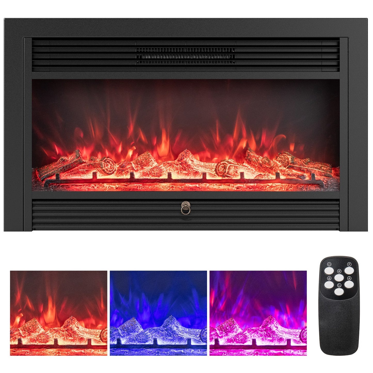 33/36-Inch Electric Fireplace Insert 750W/1500W Recessed Fireplace Heater