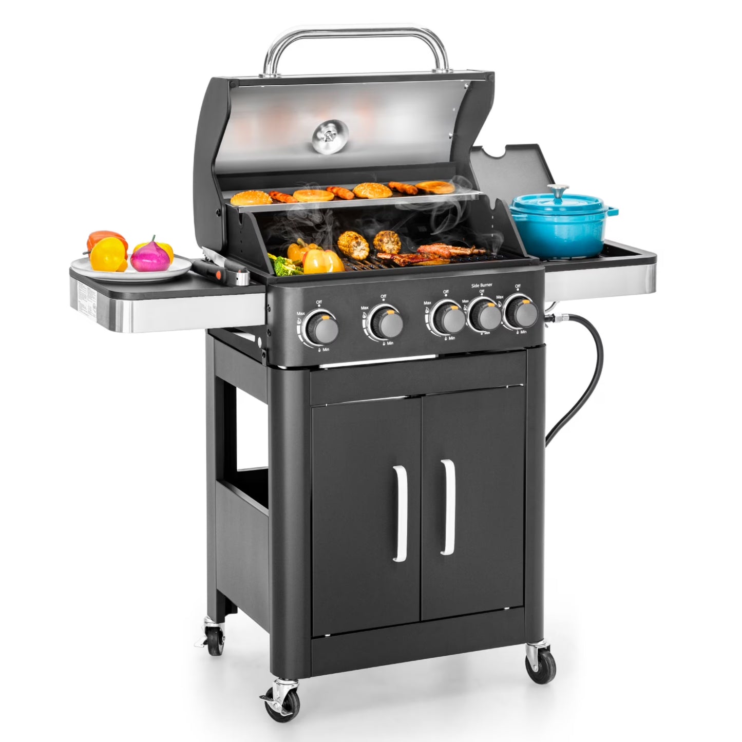 4 Burner Propane Gas Grill and Griddle Combo with Side Burner BBQ Grill - Black
