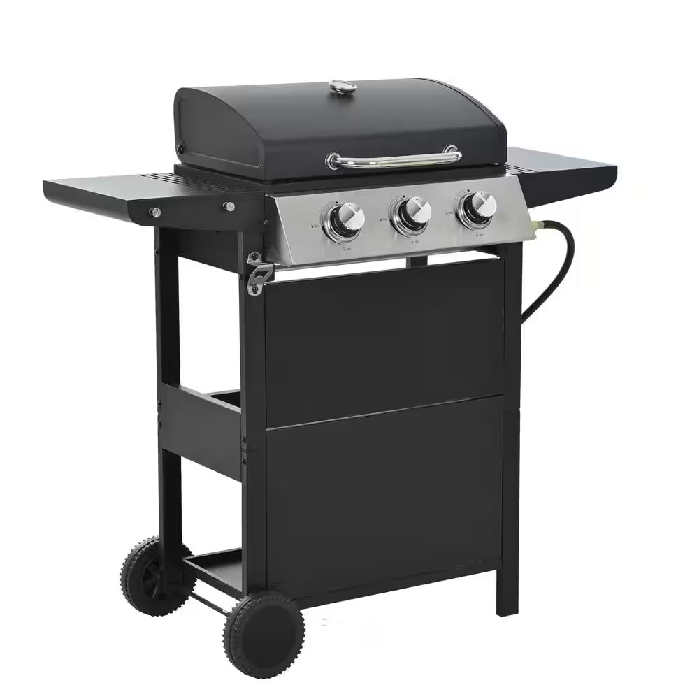 3 Burners Portable Propane Grill Barbecue Grill Stainless Steel Gas Grill in Black