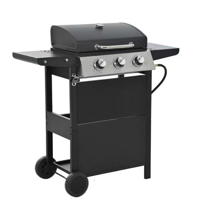 3 Burners Portable Propane Grill Barbecue Grill Stainless Steel Gas Grill in Black