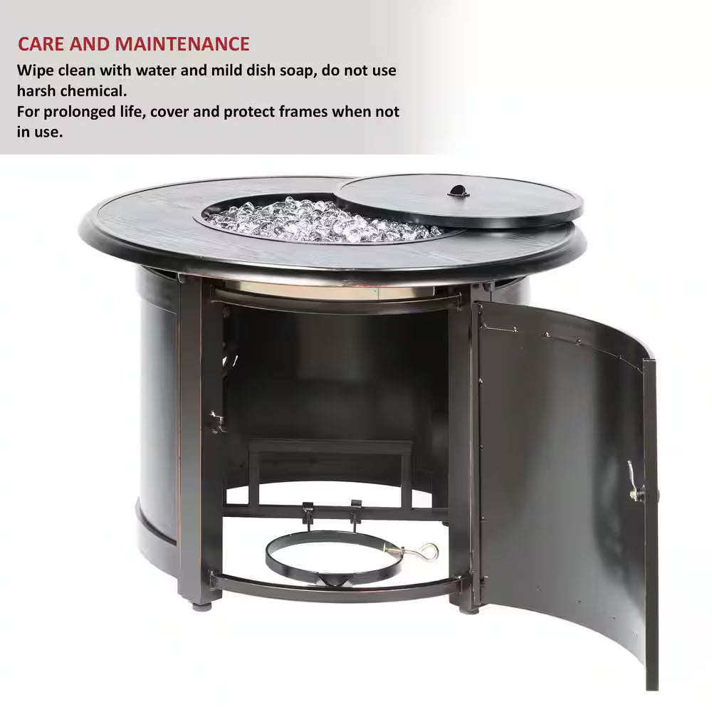 Manchester 36 In. X 25 In. round Aluminum Match Lit Propane Gas Fire Pit Chat Table with Glacier Ice Firebeads