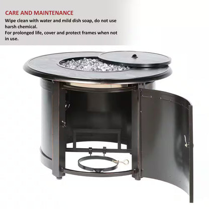 Manchester 36 In. X 25 In. round Aluminum Match Lit Propane Gas Fire Pit Chat Table with Glacier Ice Firebeads