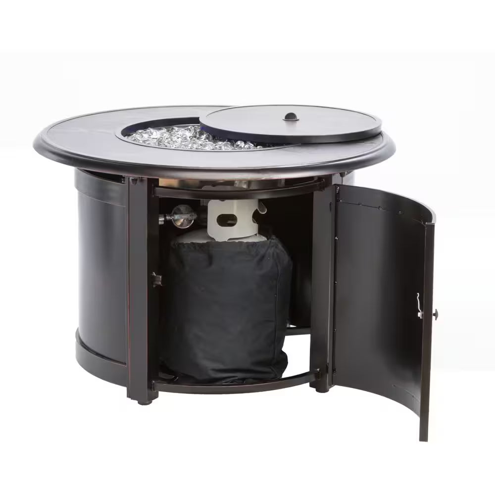 Manchester 36 In. X 25 In. round Aluminum Match Lit Propane Gas Fire Pit Chat Table with Glacier Ice Firebeads