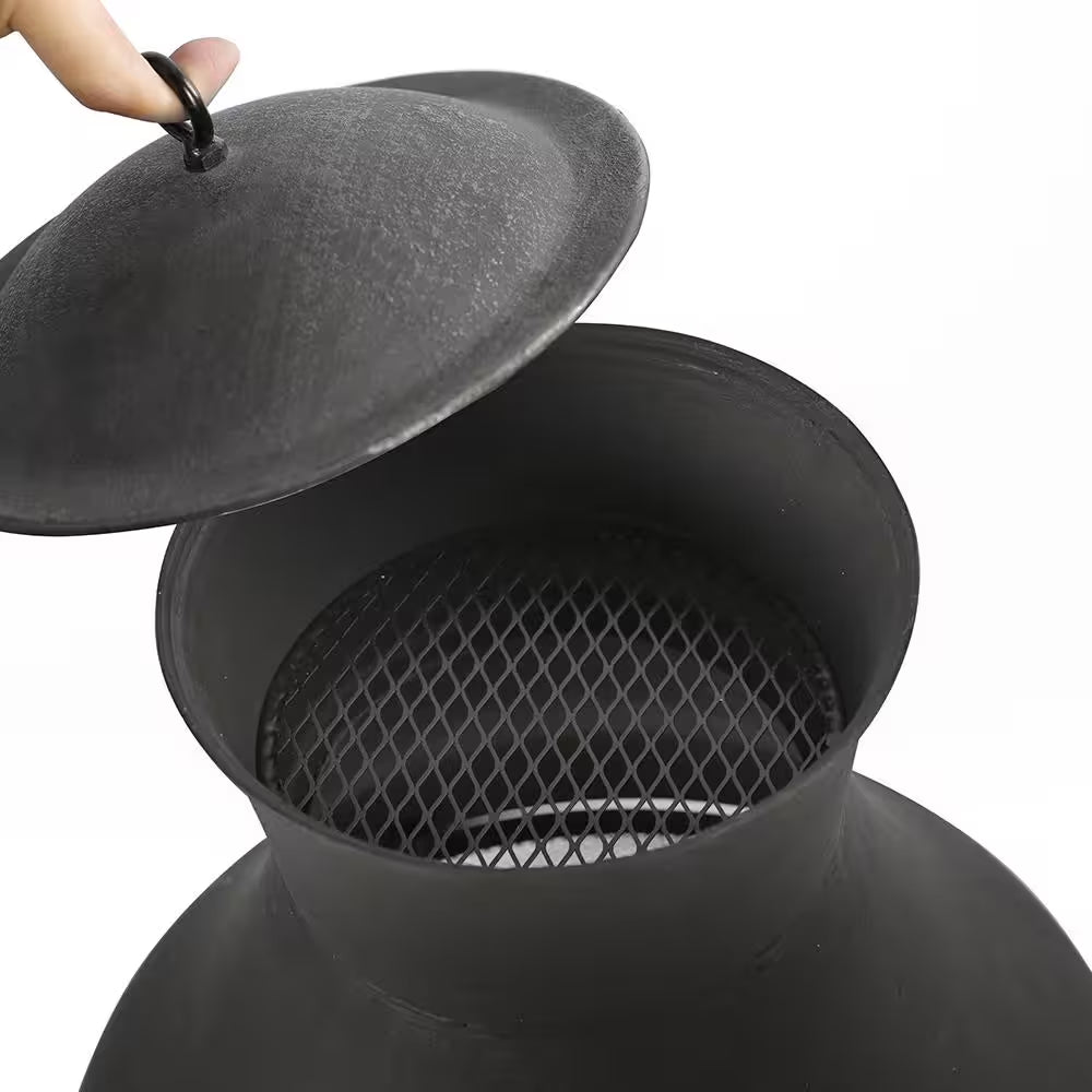45 In. Outdoor Fireplace Wooden Black Fire Pit, Chimenea