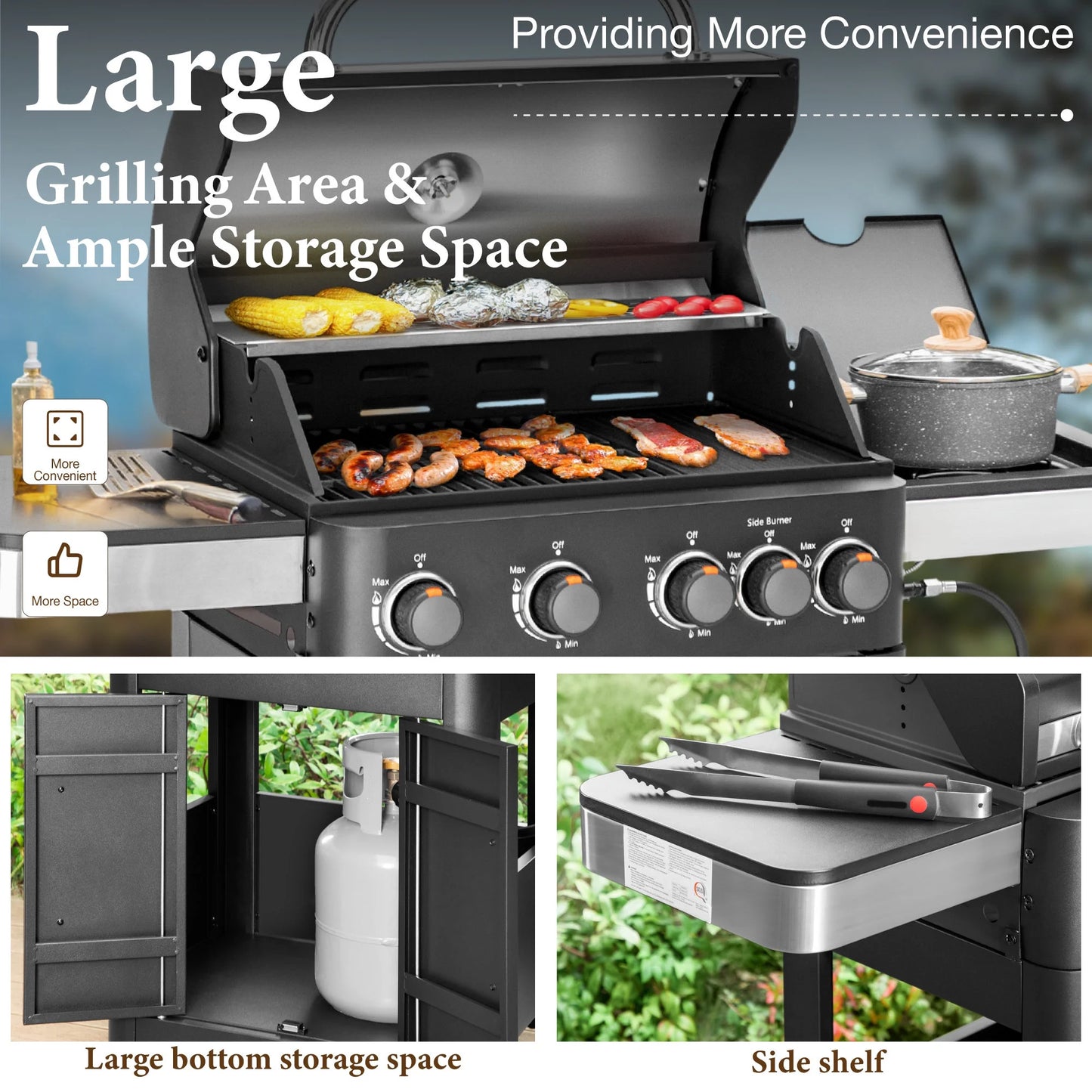 4 Burner Propane Gas Grill and Griddle Combo with Side Burner BBQ Grill - Black