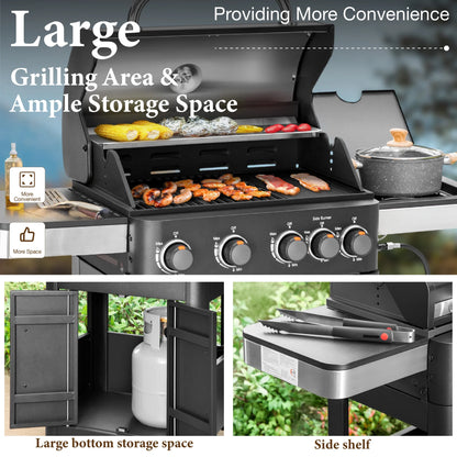 4 Burner Propane Gas Grill and Griddle Combo with Side Burner BBQ Grill - Black