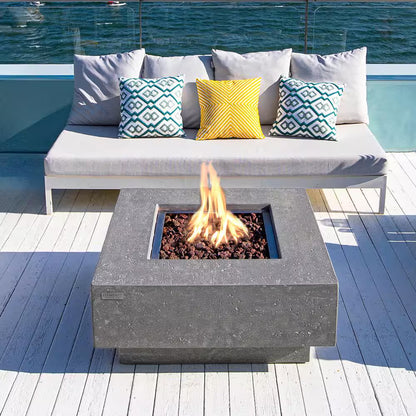 Manhattan Outdoor Fire Pit 36 In. X 36 In. Square Concrete Propane Fire Table with Lava Rocks and Cover