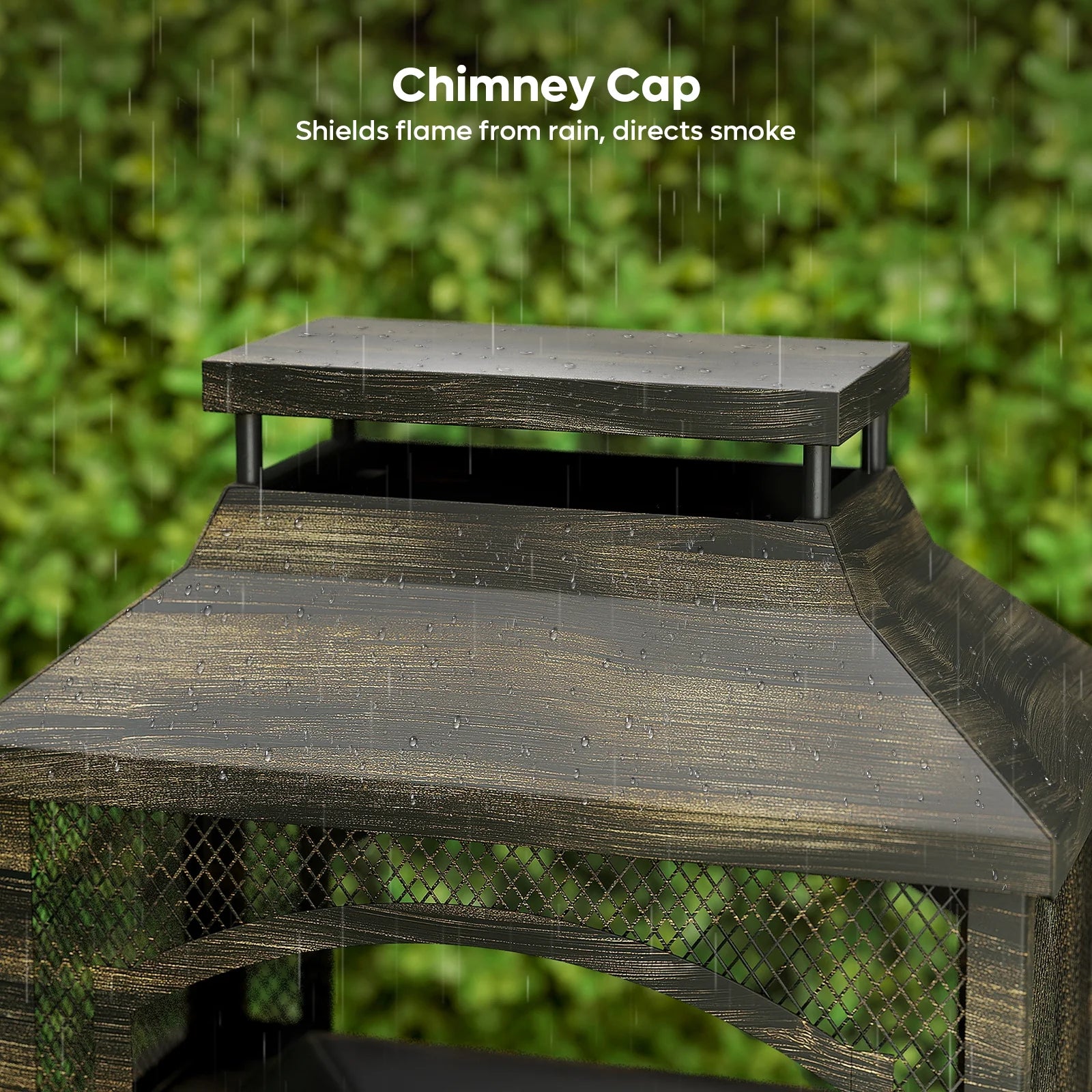 Fire Pits for outside Wood Burning, Outdoor Fireplace with Log Storage Rack, Freestanding Chiminea Fireplace with Mesh Screen and Pocker for Backyard Patio Party Camping Picnic, 37"