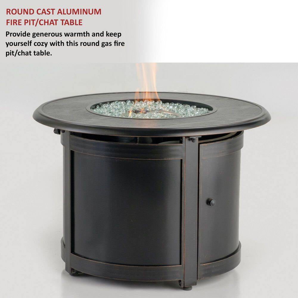 Manchester 36 In. X 25 In. round Aluminum Match Lit Propane Gas Fire Pit Chat Table with Glacier Ice Firebeads