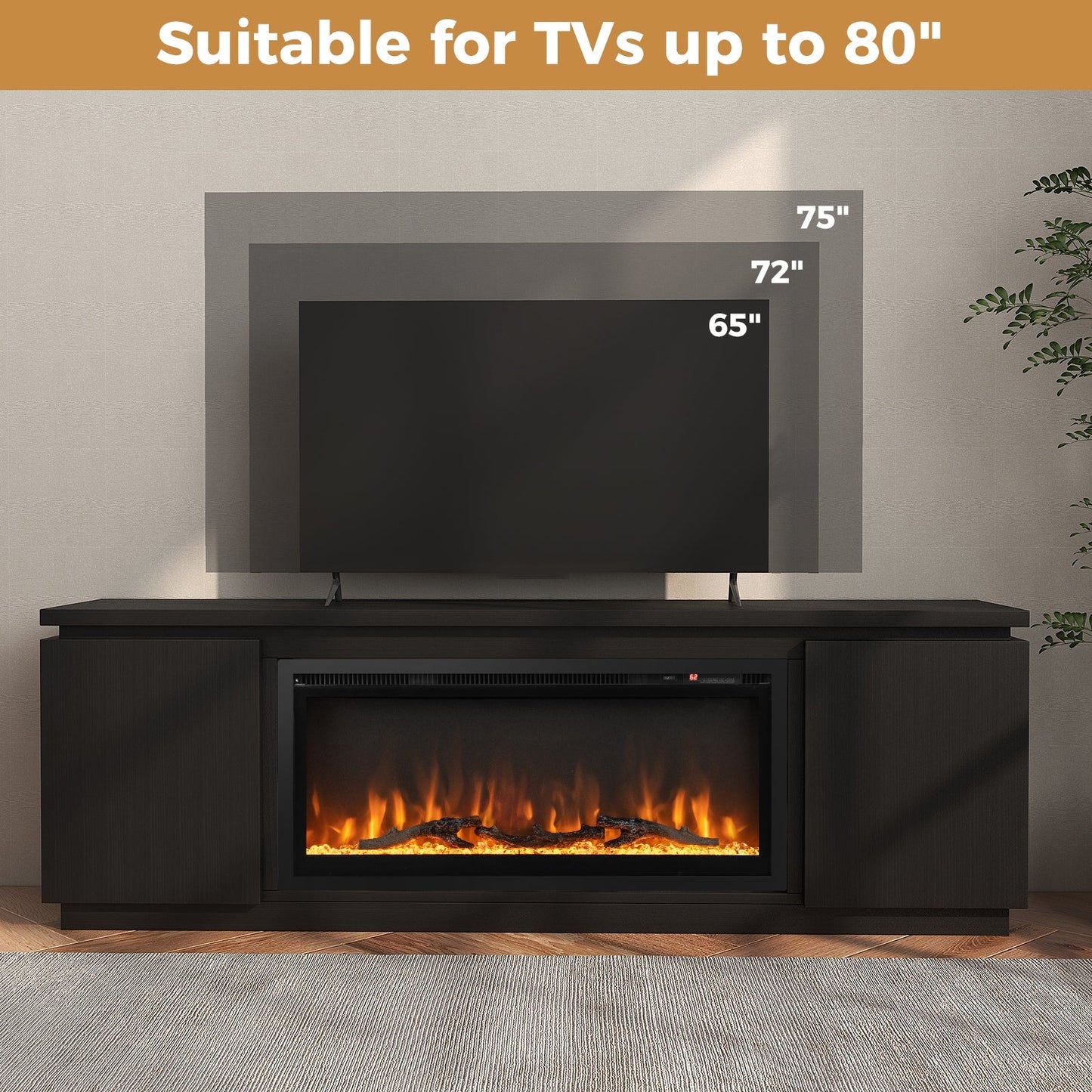 Fireplace TV Stand for TVs up to 80 Inch with 3 Adjustable Shelves