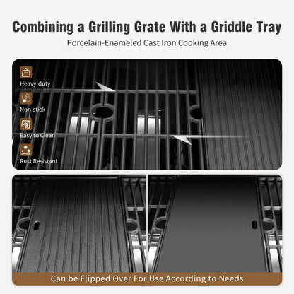 4 Burner Propane Gas Grill and Griddle Combo with Side Burner BBQ Grill - Black