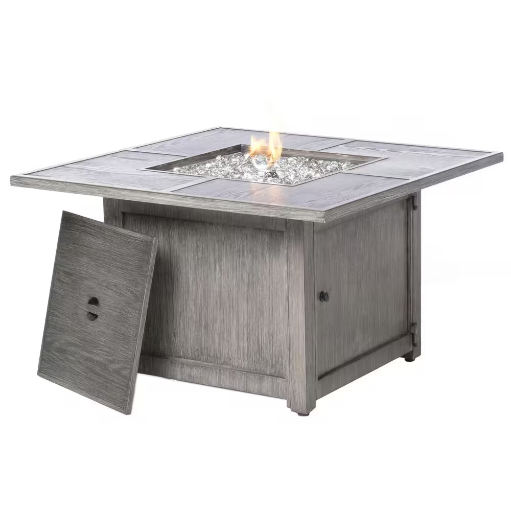 Cheyenne 40 In. X 25 In. Square Aluminum Propane Gas Fire Pit Chat Table with Glacier Ice Firebeads