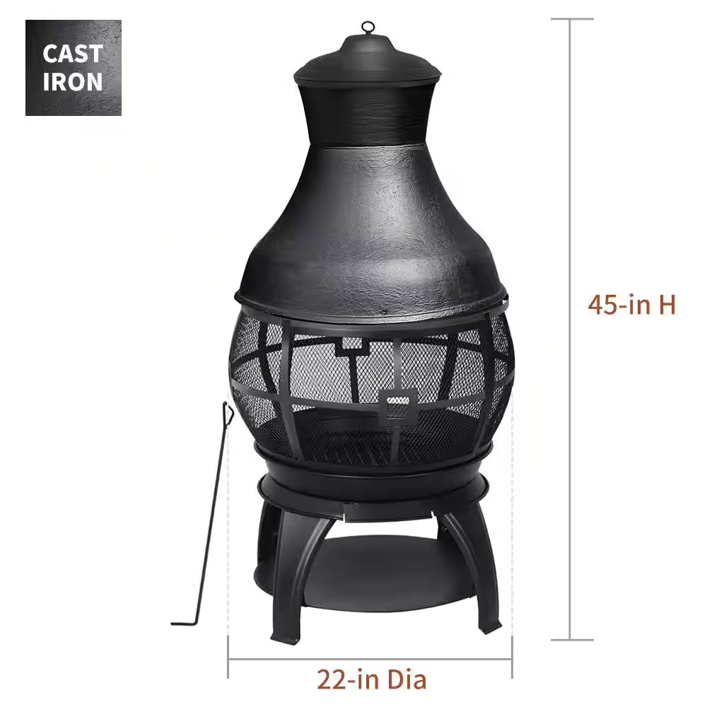 45 In. Outdoor Fireplace Wooden Black Fire Pit, Chimenea