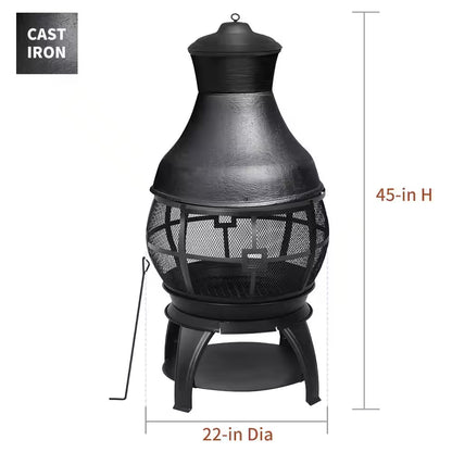 45 In. Outdoor Fireplace Wooden Black Fire Pit, Chimenea