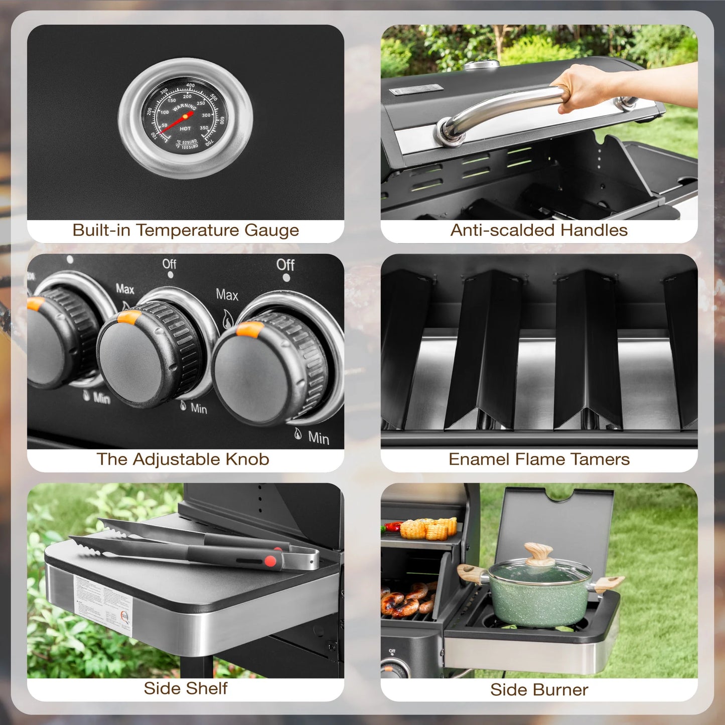 4 Burner Propane Gas Grill and Griddle Combo with Side Burner BBQ Grill - Black