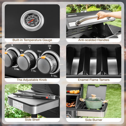 4 Burner Propane Gas Grill and Griddle Combo with Side Burner BBQ Grill - Black