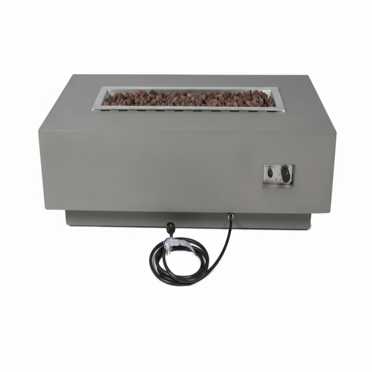 Granville Concrete Fire Pit 60" X 27" Outdoor Patio Firepit Includes Lava Rocks Modern Fire Pits & Outdoor Fireplaces for Garden, Deck, Indoor & Outdoor Heating