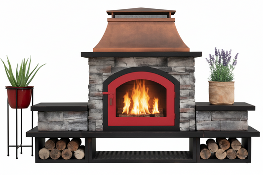 Outdoor 48 Inch Steel Wood Burning Stone Fireplace with Fire Poker and Removable Grate