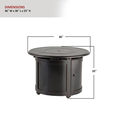 Manchester 36 In. X 25 In. round Aluminum Match Lit Propane Gas Fire Pit Chat Table with Glacier Ice Firebeads