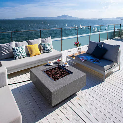 Manhattan Outdoor Fire Pit 36 In. X 36 In. Square Concrete Propane Fire Table with Lava Rocks and Cover