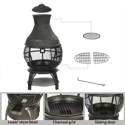 45 In. Outdoor Fireplace Wooden Black Fire Pit, Chimenea