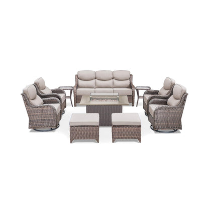 Alora Luxury 10-Piece All-Weather Outdoor Patio Furniture Set With Fire Pit Table (SAK39281)