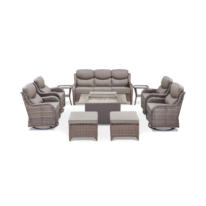 Alora Luxury 10-Piece All-Weather Outdoor Patio Furniture Set With Fire Pit Table (SAK39281)