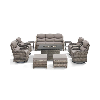 Alora Luxury 10-Piece All-Weather Outdoor Patio Furniture Set With Fire Pit Table (SAK39281)