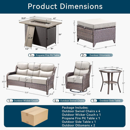 Alora Luxury 10-Piece All-Weather Outdoor Patio Furniture Set With Fire Pit Table (SAK39281)