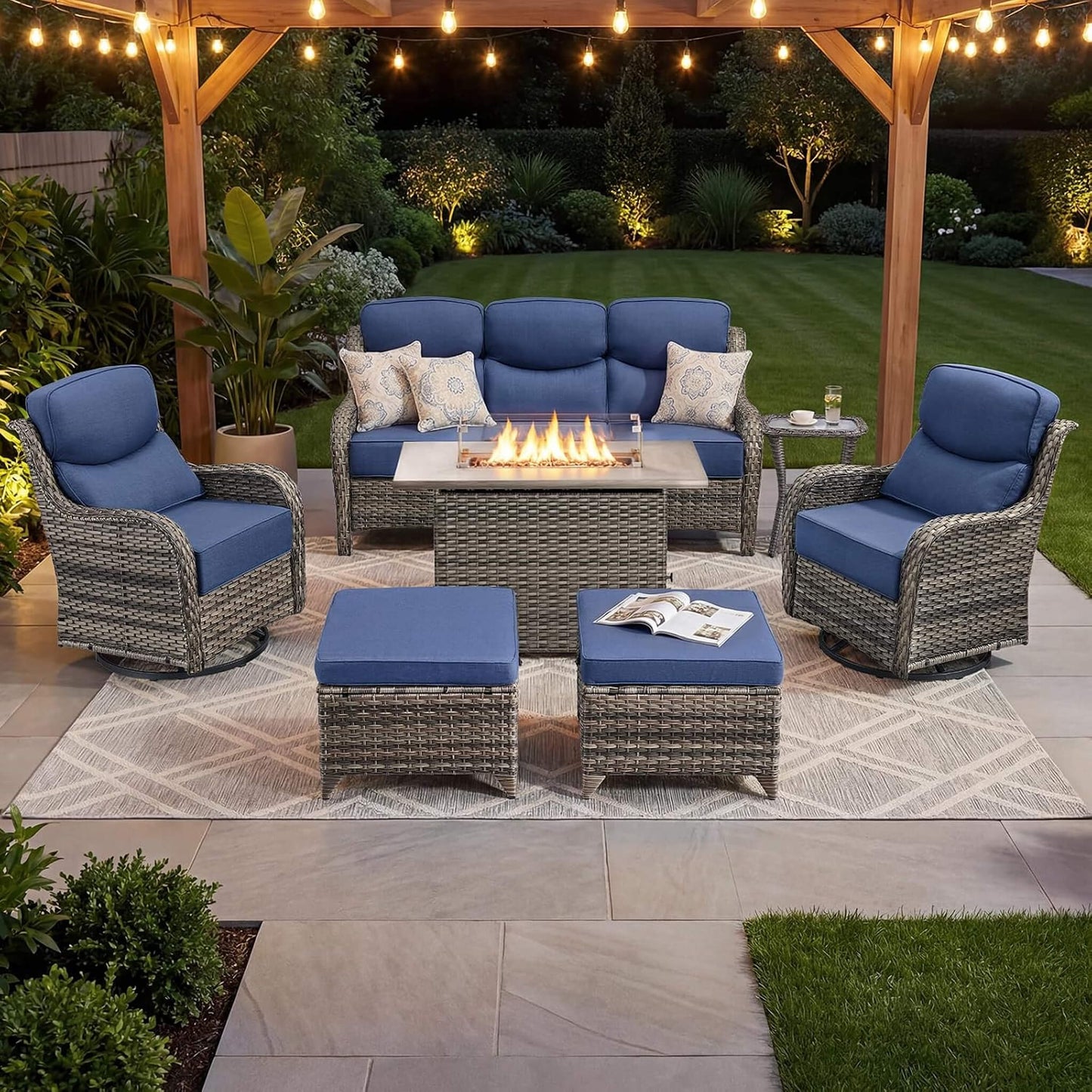 Alora Luxury 7-Piece Outdoor Patio Furniture Set With Fire Pit Table (SAK57391)