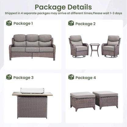Alora Luxury 7-Piece Outdoor Patio Furniture Set With Fire Pit Table (SAK57391)
