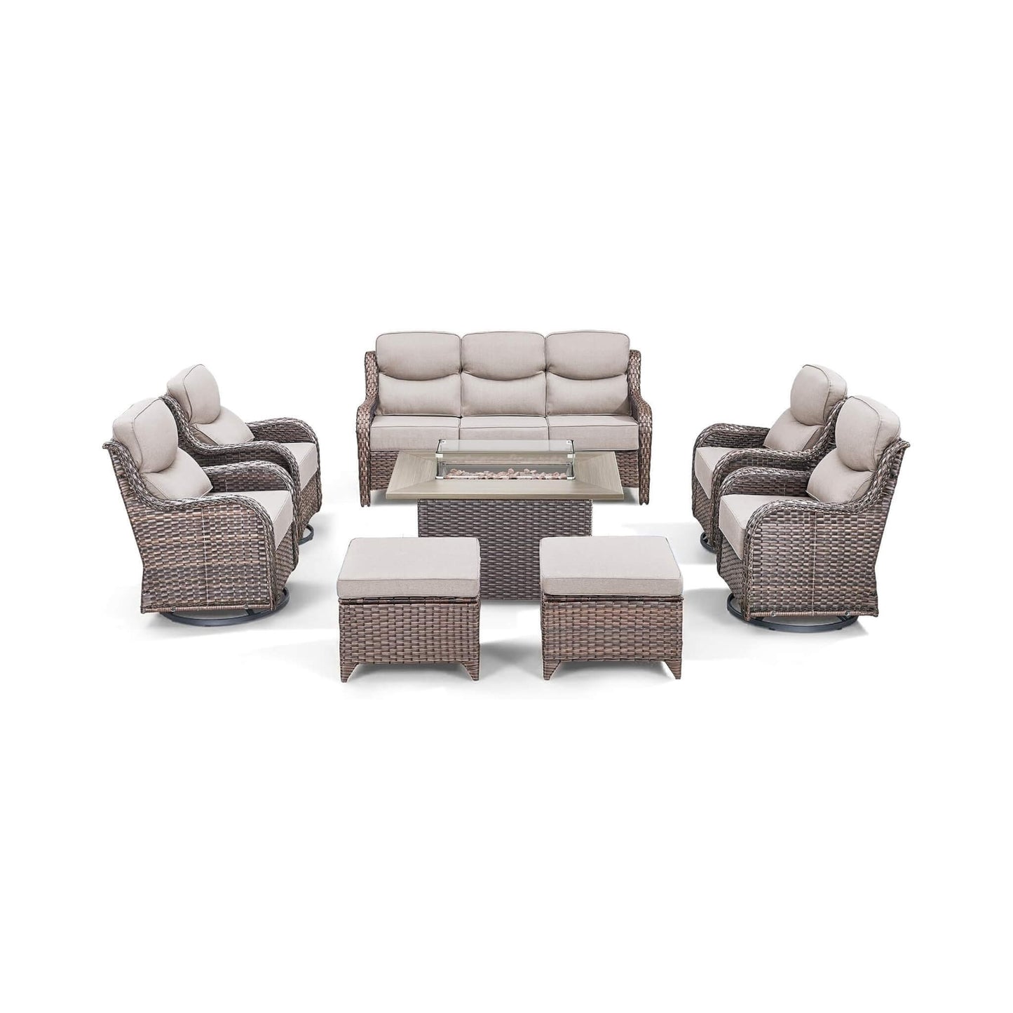 Alora Luxury 8-Piece All-Weather Patio Furniture Set With Fire Pit Table (SAK37512)